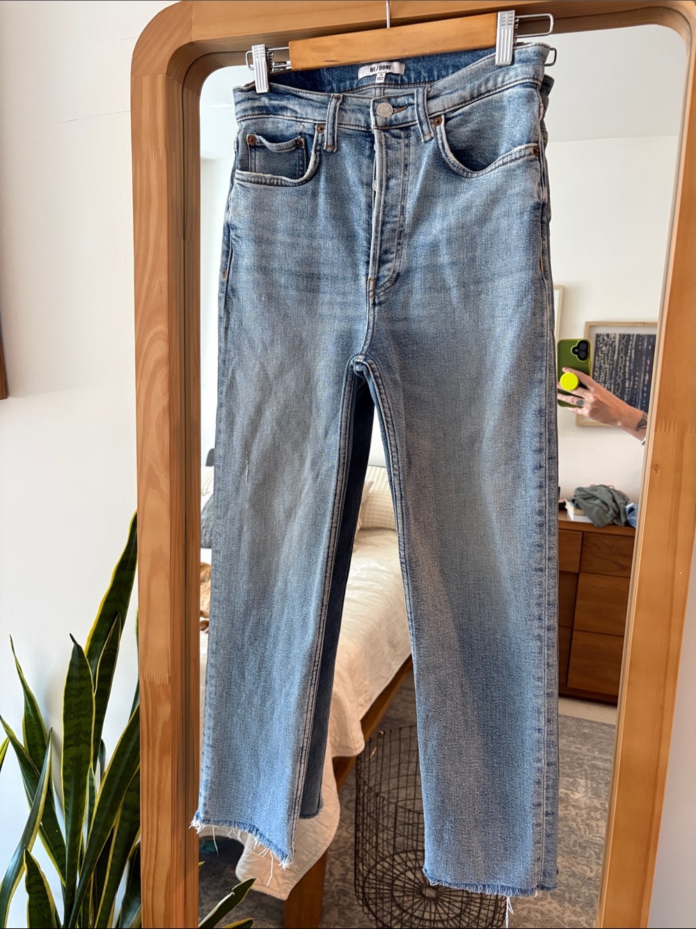 Re/Done High-Rise Straight Leg Jeans in Light Blue Wash